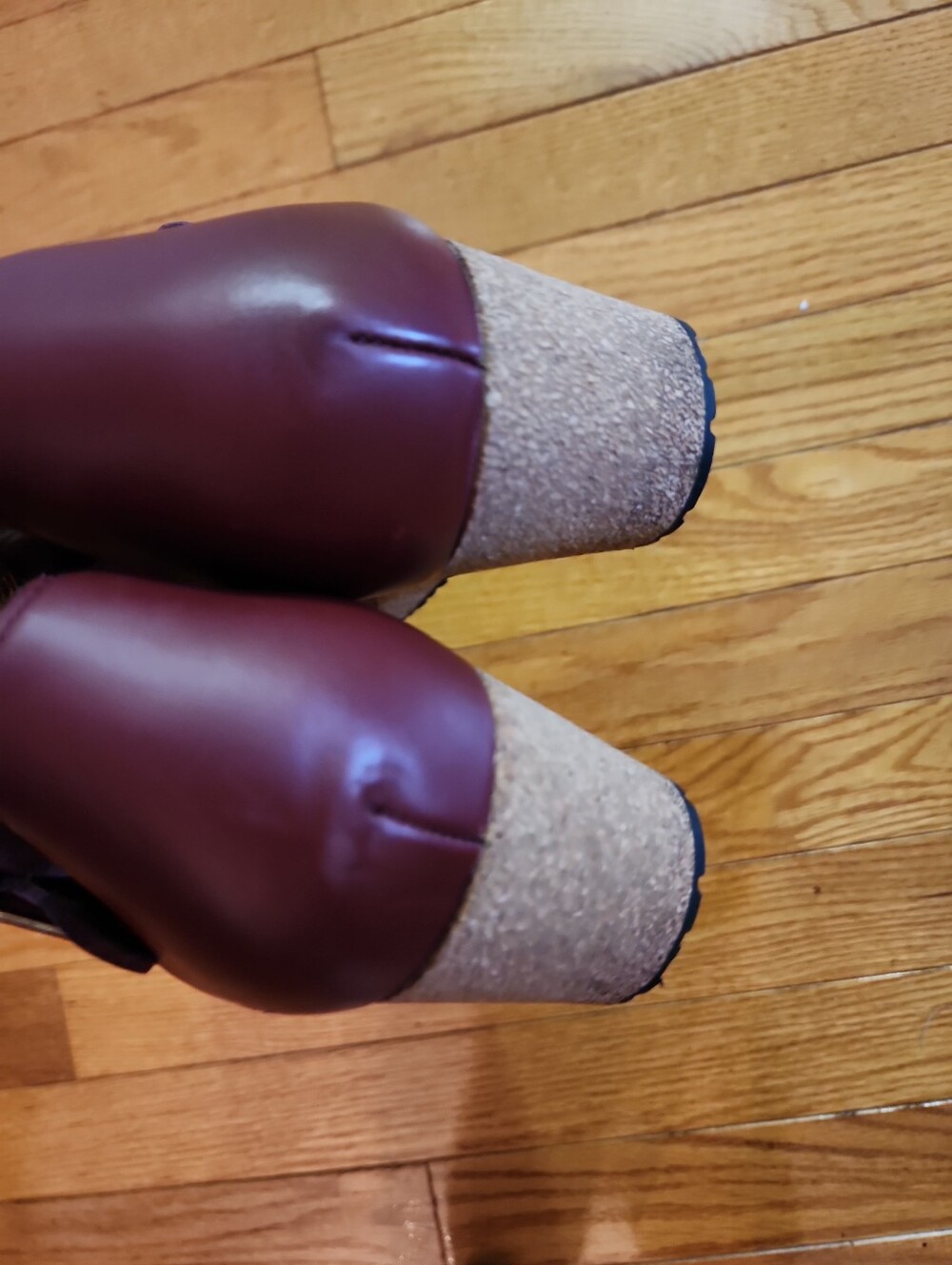 Papillio Burgundy Leather Mary Jane Wedge Shoes with Ankle Strap - Picture 6 of 12